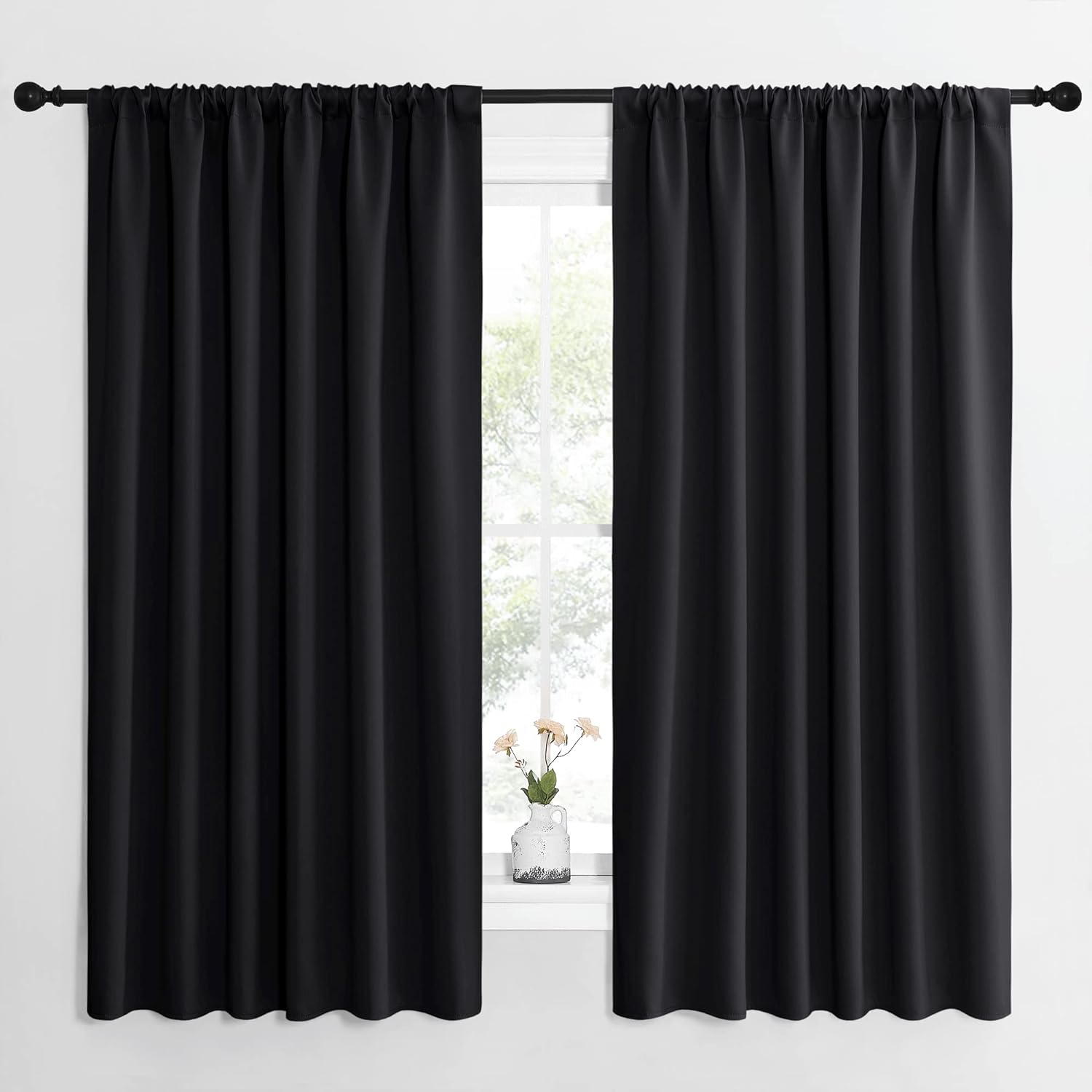 NICETOWN Halloween Black Blackout Curtain Blinds - Solid Thermal Insulated Window Treatment Blackout Drapes for Bedroom (2 Panels, 62…