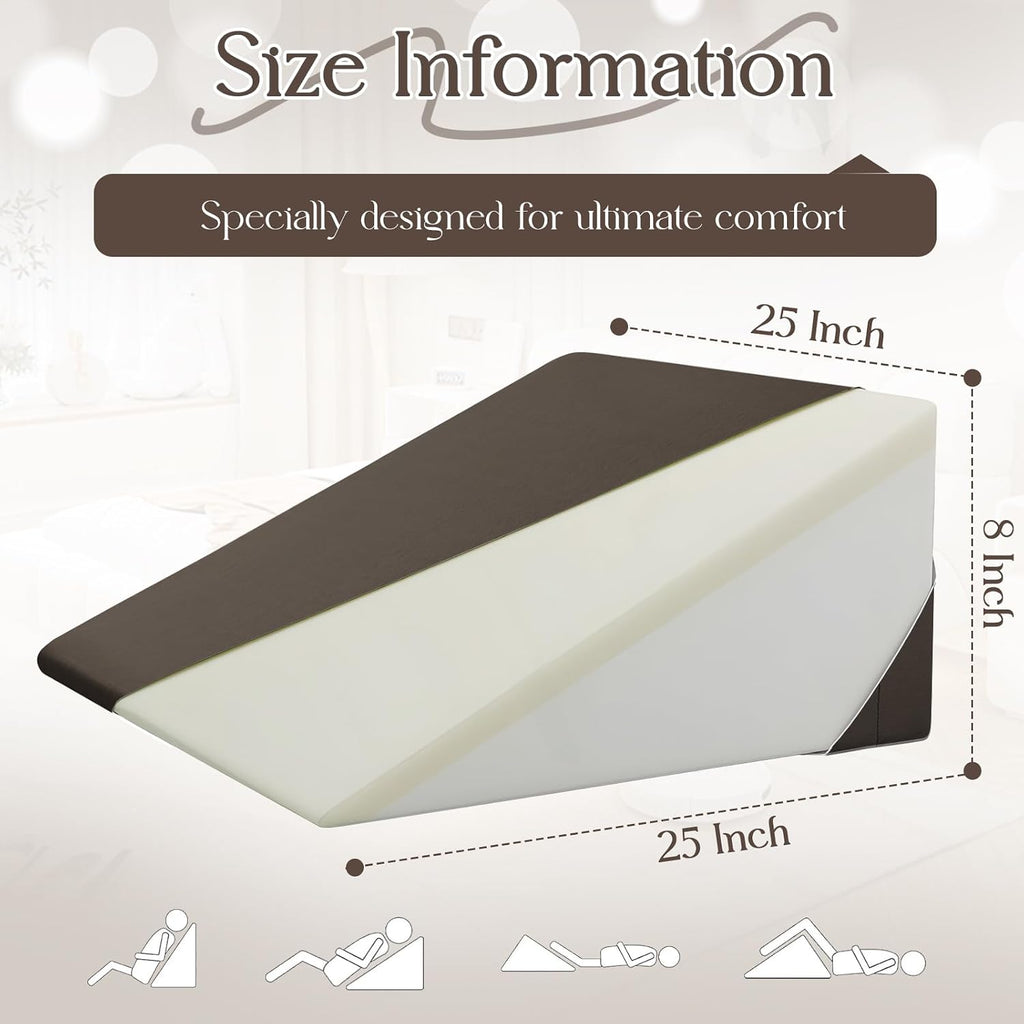 Cotton Wedge Pillow Cover for 24" x 24" x 7.5" Wedge Bed Pillow, Zippered Wedge Pillow Case Protector with Side Pocket, Brown (Pillow Not…
