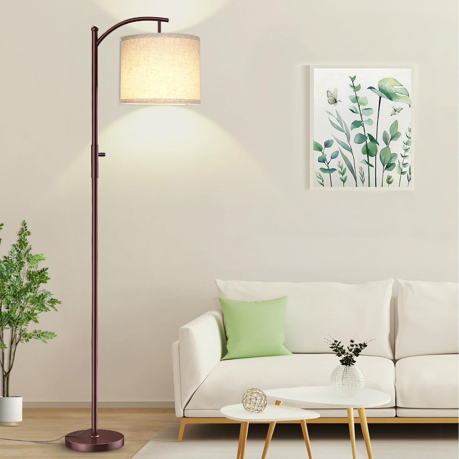 ROTTOGOON Dimmable Floor Lamp, Arc Floor Lamps for Living Room, Stepless Dimming Modern Standing Lamp with Linen Shade, Tall Lamp for…