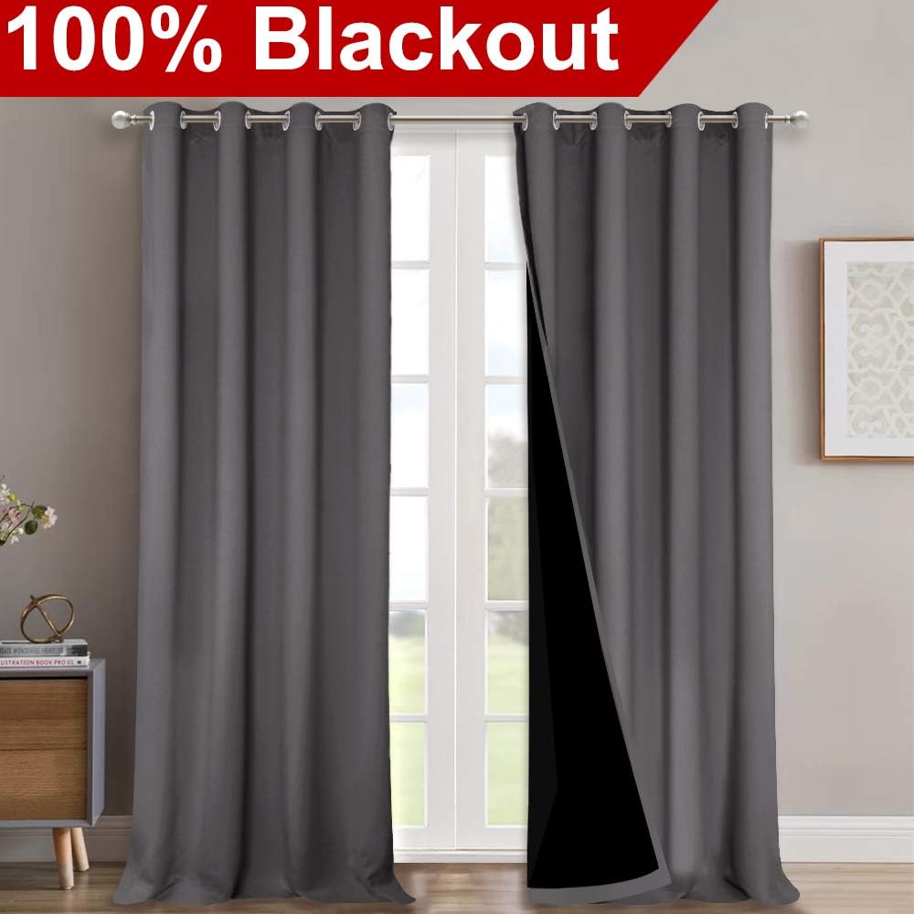 Nicetown Full Shading Curtains 90 inches Long 2 Panels Set for Windows, Super Heavy-Duty Black Lined Blackout Curtains for Bedroom, Privacy…