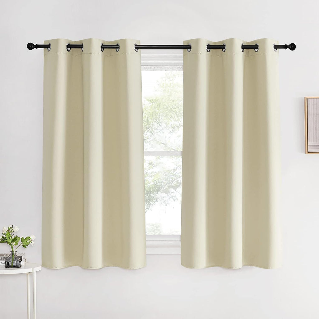 NICETOWN Kitchen Curtains, Short Curtains for Bedroom Windows, Beige, 42" W by 60" L, 1 Pair, Thermal Insulated Room Darkening Curtain…