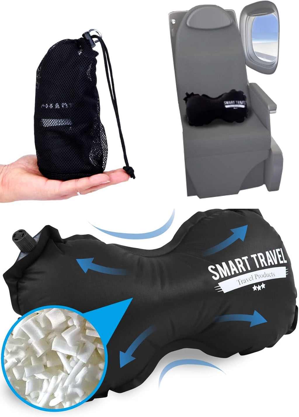 SMARTTRAVELTravelProducts SmartTravel Travel Products Inflatable Travel Lumbar Pillow for Airplane Seat – Adjustable Lower Back Support Cus…