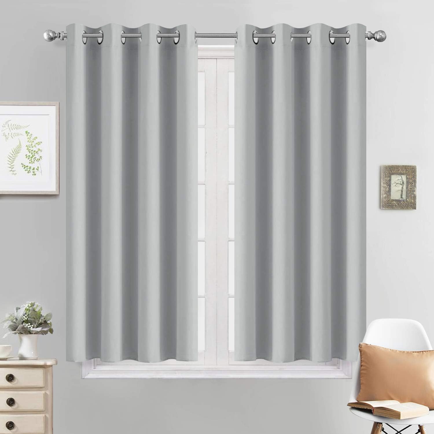 Yakamok Blackout Curtains Room Darkening Thermal Insulated with Grommet Window Drapes for Bedroom, 52 x 45 inch, Light Grey, 2 Panels