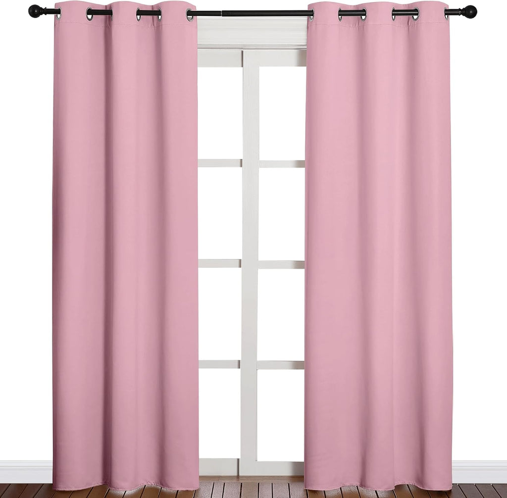 NICETOWN 84 inches Blackout Curtains for Office and Theater, Thermal Insulated Solid Grommet Drapes for Living Room (Crystal Pink, 1…