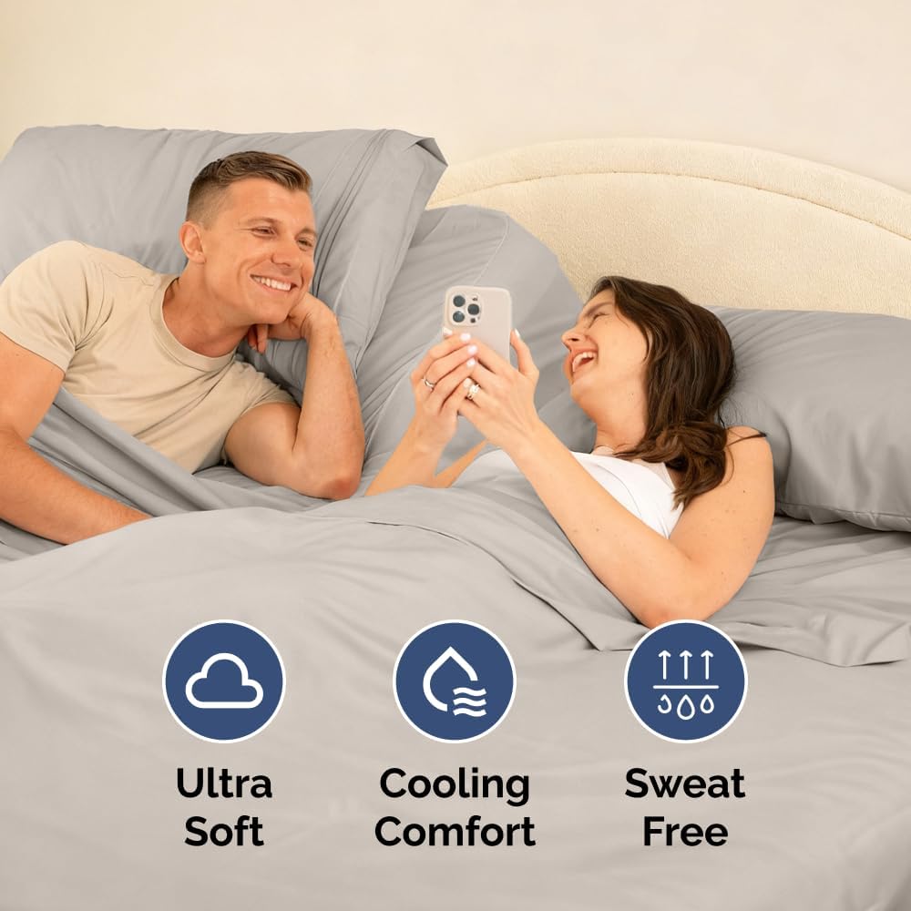 Flex Top Split Head King 4 Piece Sheet Set - Ultra-Soft, Breathable & Cooling Bed Sheets Set - Hotel Luxury Bedding for Women & Men with…
