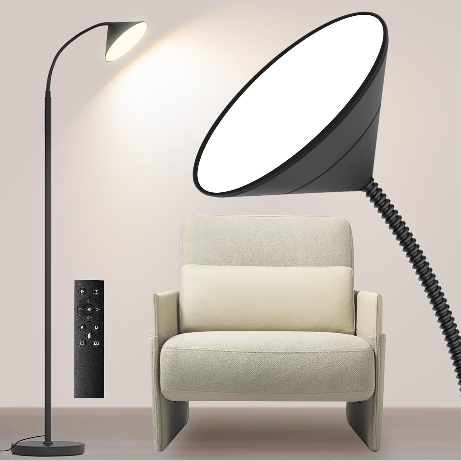 mukuxin 76" LED Floor Lamp, 18W/1800LM Super Bright Reading Standing Lamp, Stepless Dimmable&Adjustable Color Temperature 2700K-6500K…