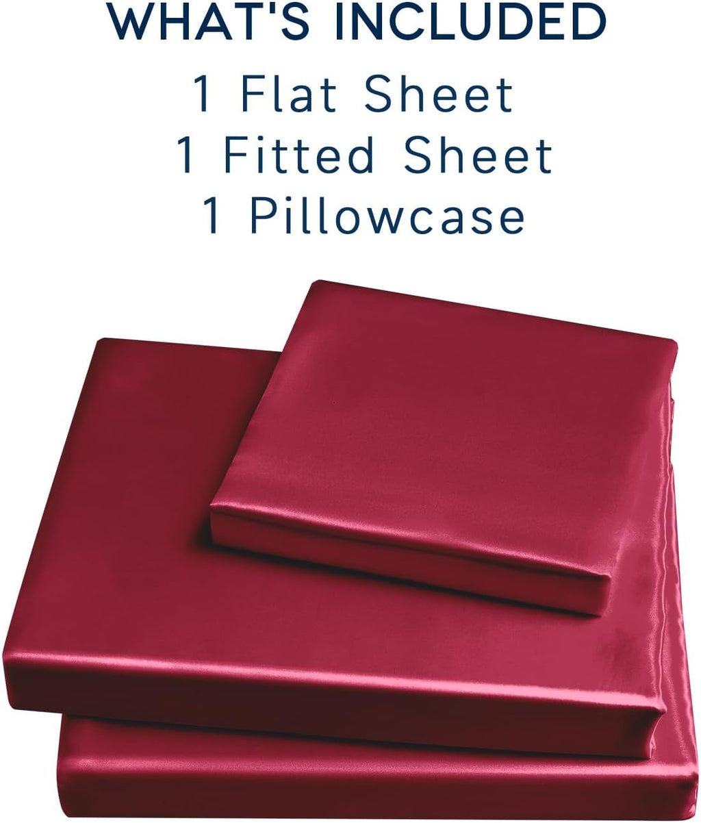 Golal Satin Sheets Twin XL Size - 3 Pieces Luxury Silky Soft Bed Sheets, Wrinkle-Free Burgundy Satin Silk Sheet Set with 1 Deep Pocket Fitt…