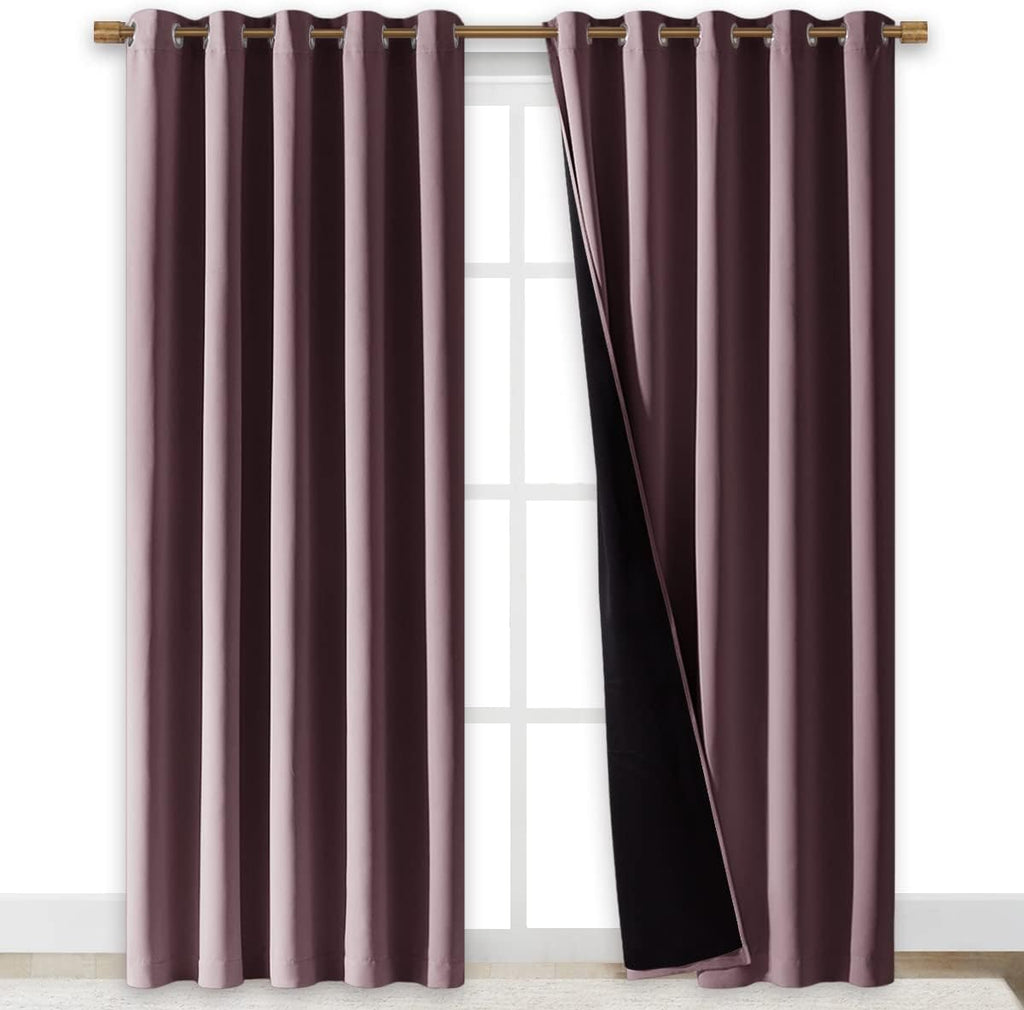 Nicetown 100% Blackout Window Curtain Panels, Cold and Full Light Blocking Drapes with Black Liner for Nursery, 84 inches Drop Thermal Insu…