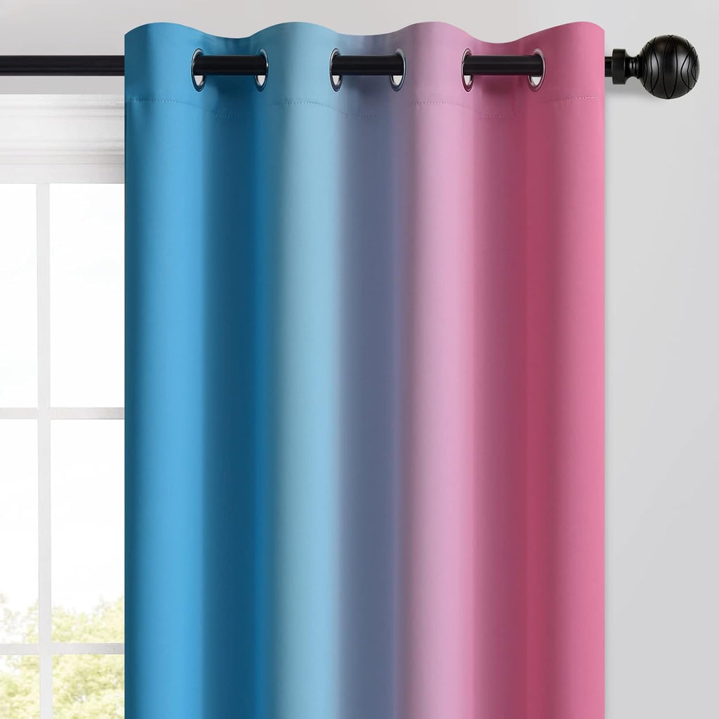 Yakamok Ombre Pink and Blue Curtains for Bedroom, Gradient Room Darkening Curtains, Grommet Thermal Insulated Light Blocking Window Drapes/…