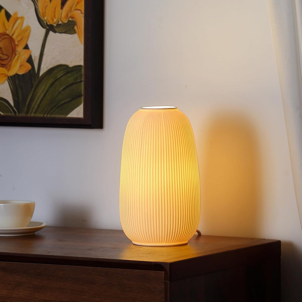 ZUIKAIG 9.5" Modern Ceramic Table Lamp, White Bedside Table lamp, Night Lamp, Decorative Lamp, Ambient Lighting, Artistic lamp, Suitable…
