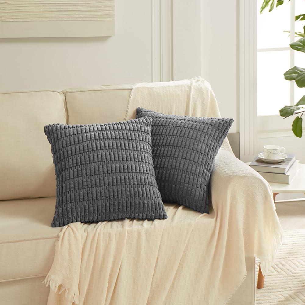 Fancy Homi Decorative Throw Pillow Covers for Bed Couch Bedroom Bench, Soft Corduroy Solid Pillow Case, Rustic Farmhouse Boho Room…