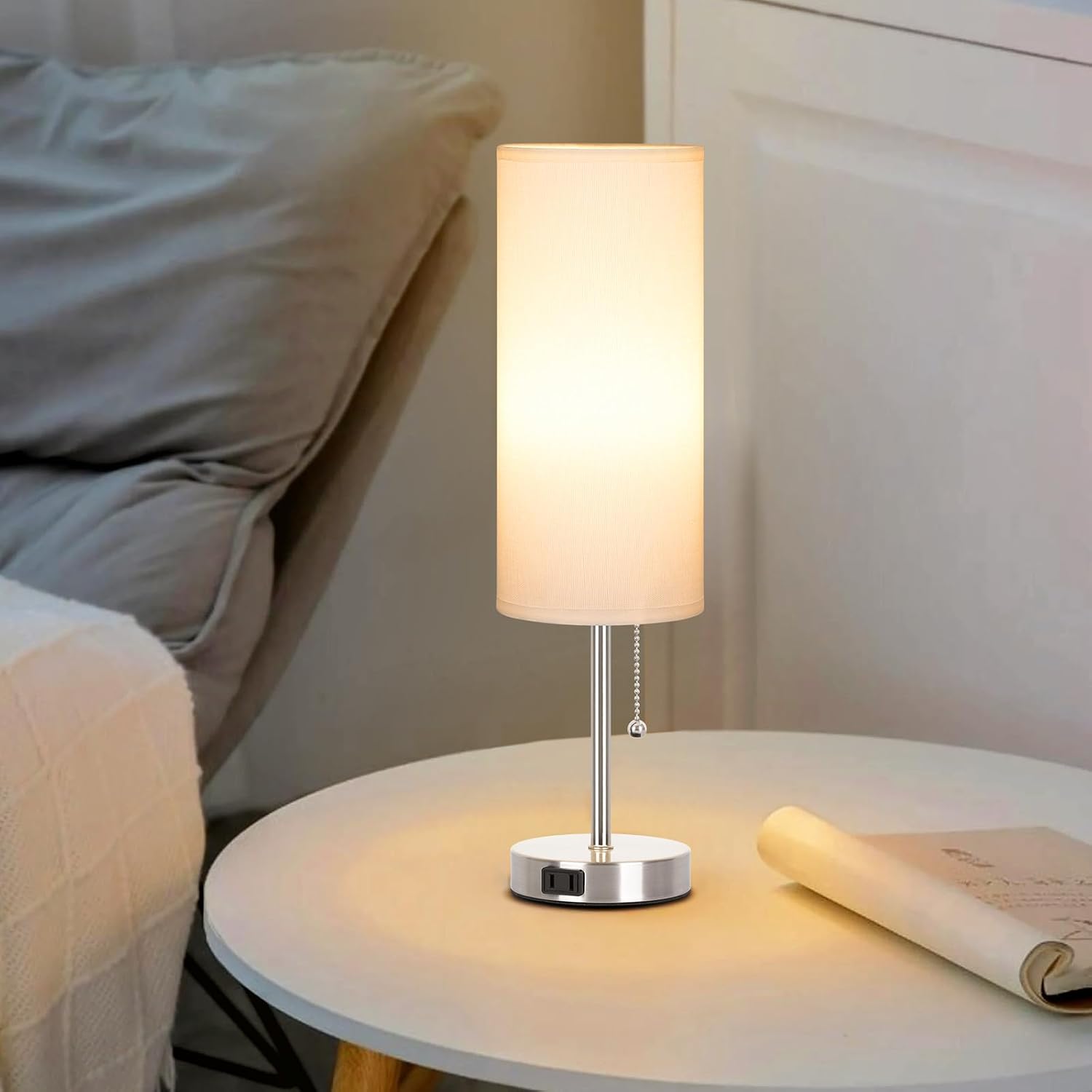 Dott Arts 18" Table Lamp for Bedroom, 3-Color Bedside Lamps with Pull Chain, Bedroom Table Lamps for Nightstand, AC Outlet Small Lamp for…