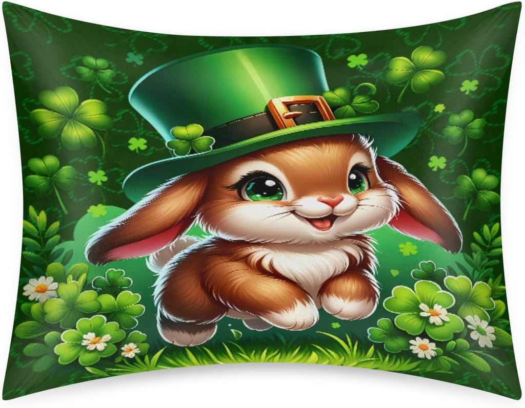 St. Patrick's Shamrock Bunny Satin Pillowcase for Hair and Skin Soft Silk Pillow Case with Envelope Closure Cooling Pillow Cases Slip…