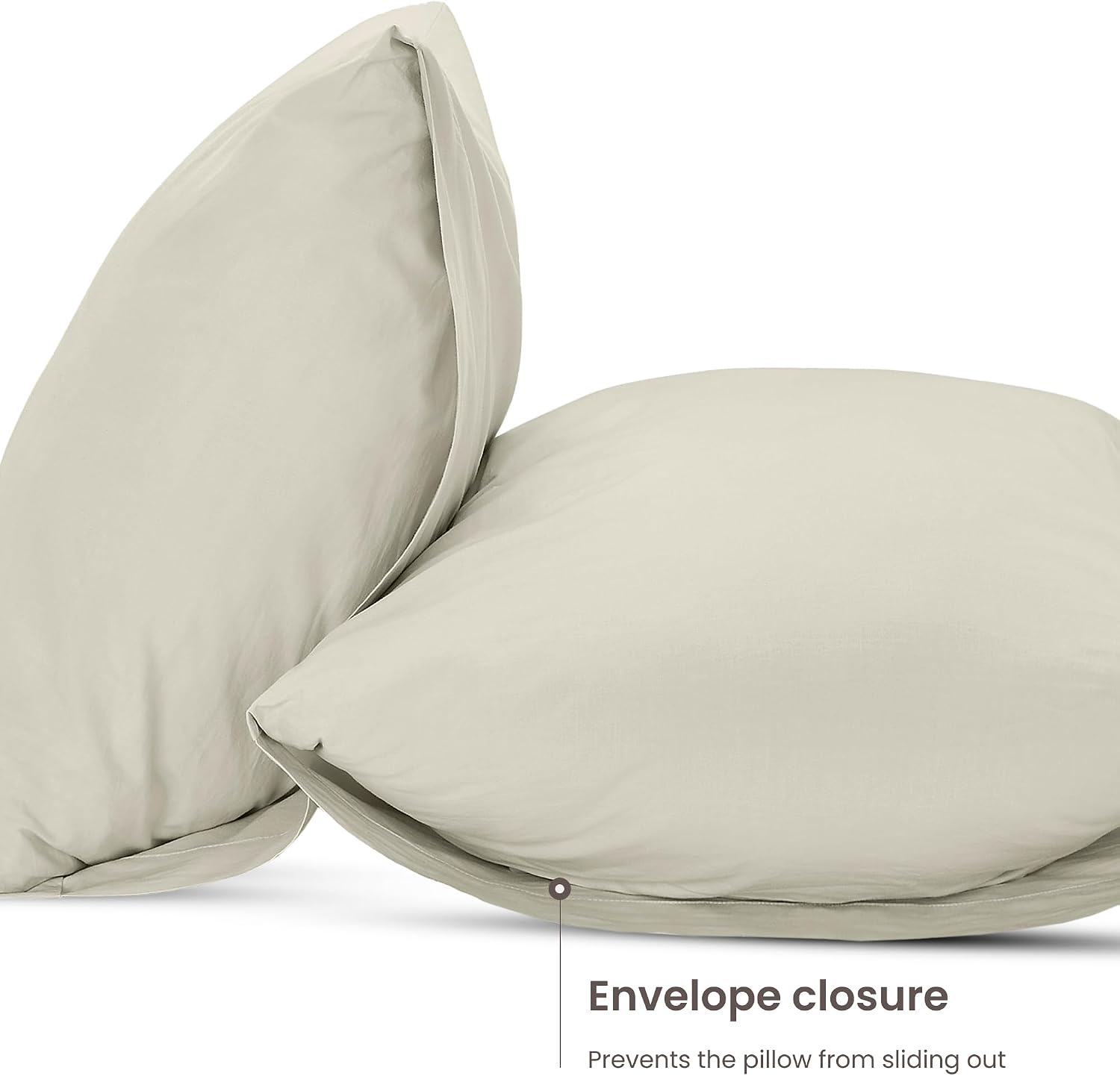 Bioweaves 100% Organic Washed Cotton Percale Weave Pillow Cases Standard Size GOTS Certified Queen Pillow Covers, Envelope Closure – Set of…