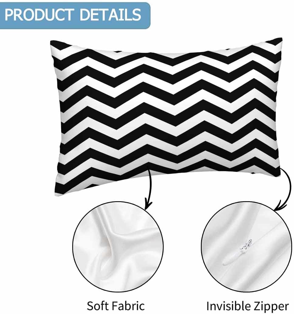 Black White Chevron Zigzag 12 X 20 Throw Pillow Covers Wavy Line Set of 2 Pillow Cases Protectors Outdoor Pillowcases Rectangular…
