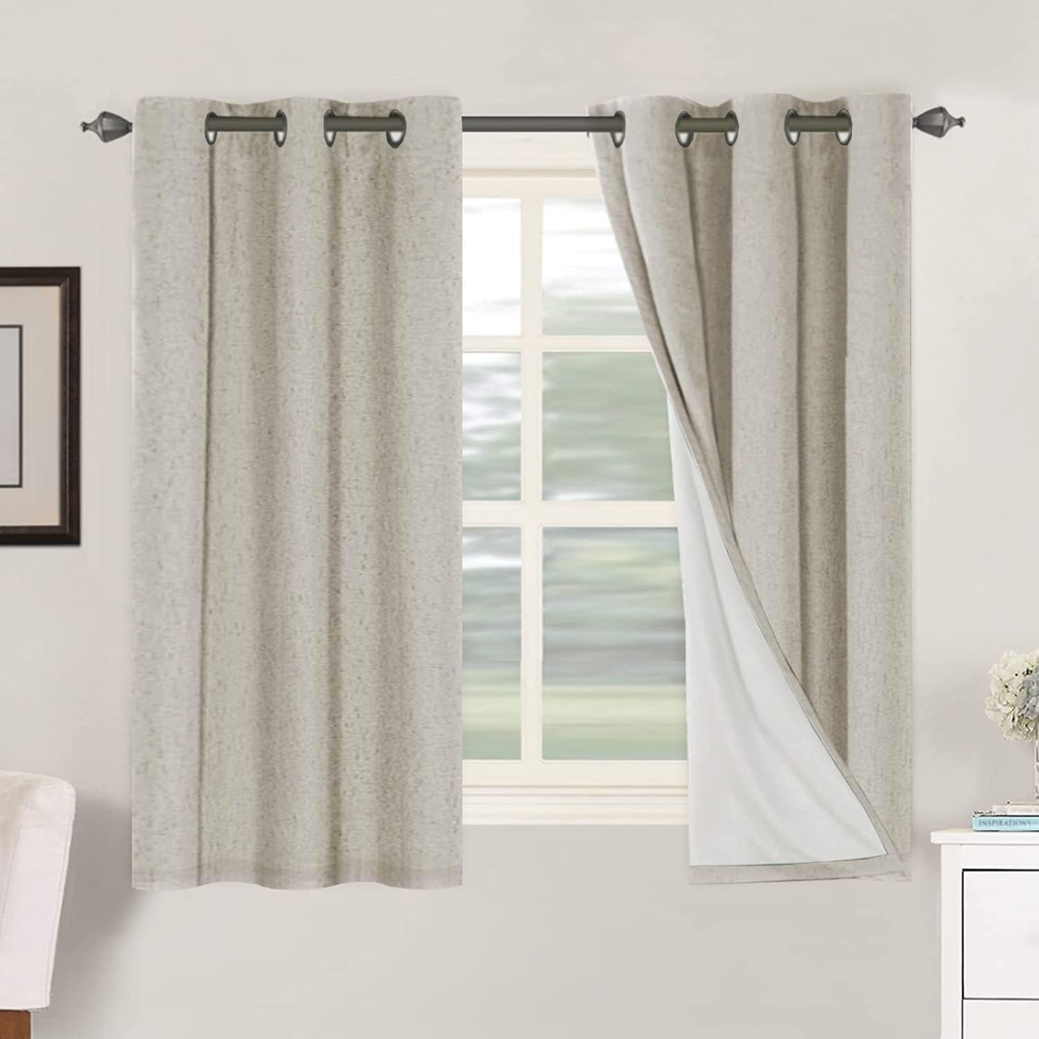 H.VERSAILTEX Primitive Linen Curtains 100% Blackout Curtain Drapes Burlap Fabric Curtains with White Thermal Insulated Liner, Grommet Top…