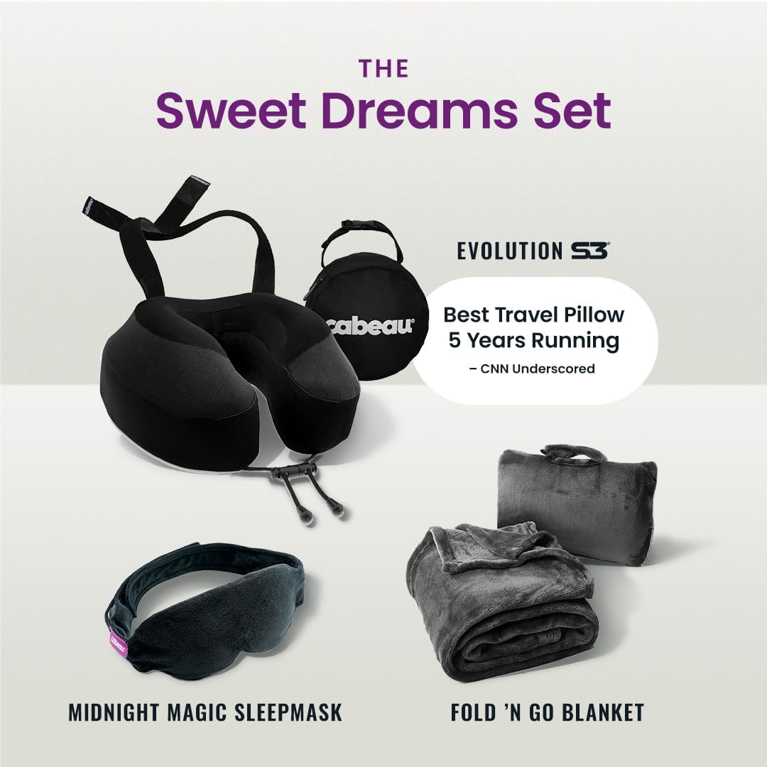 Cabeau Evolution S3 Airplane Travel Pillow for Long Flights - Supportive Memory Foam Body Positioner with Seat Straps to Se Your Head a…