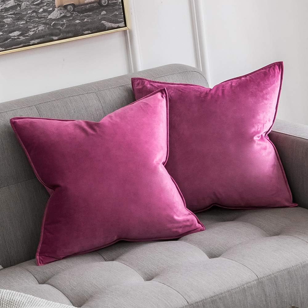 Miulee Summer Hot Pink Velvet Throw Pillow Covers 18x18 Soft Decorative Solid Square Cushion Cases Pack of 2 Modern Luxury Home Decor for C…