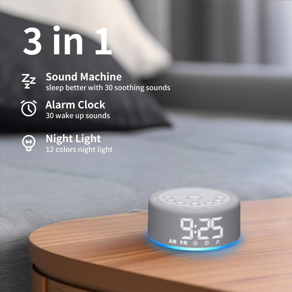 3 in 1】 Sound Machine Alarm Clock Night Light White Noise Machine with 30 Sleeping Sounds for Baby Kids Adults 32 Level Volume Auto Off…