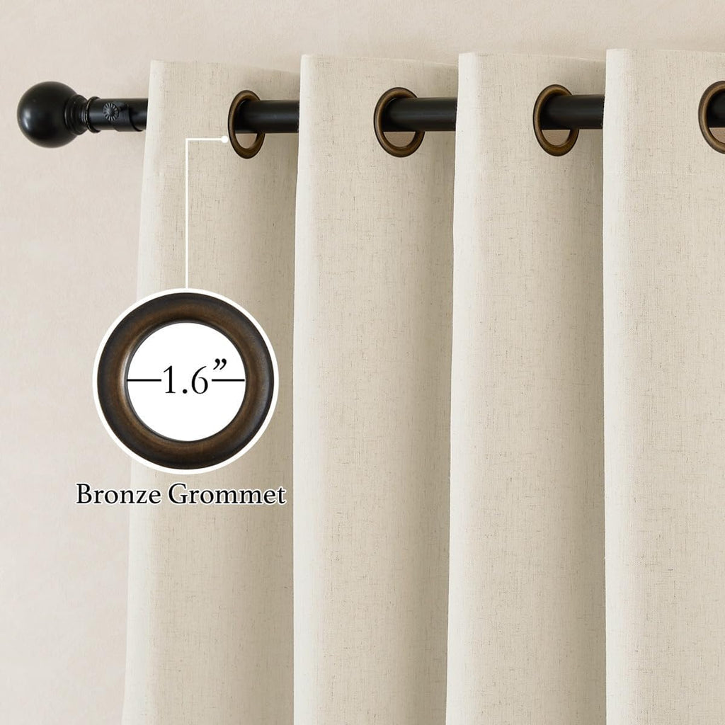 Nicetown Natural Thick Linen Full Blackout Curtains for Living Room and Bedroom, W52 x L96, 2 Panels Bronze Grommet 2 Layers Window Treatme…