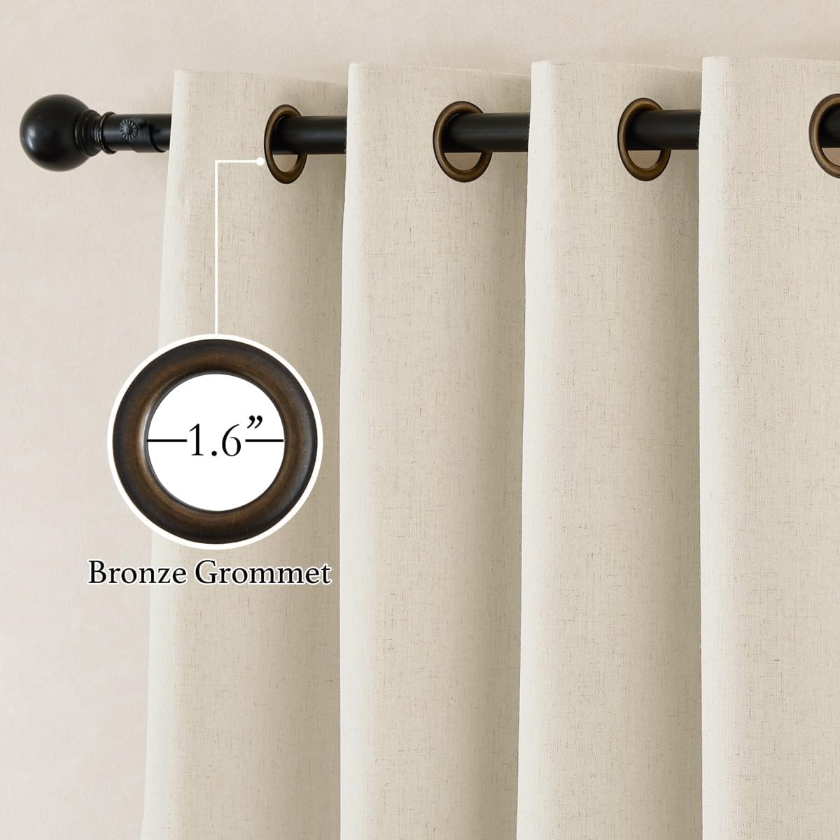 Nicetown Natural Thick Linen Full Blackout Curtains for Living Room and Bedroom, W52 x L96, 2 Panels Bronze Grommet 2 Layers Window Treatme…