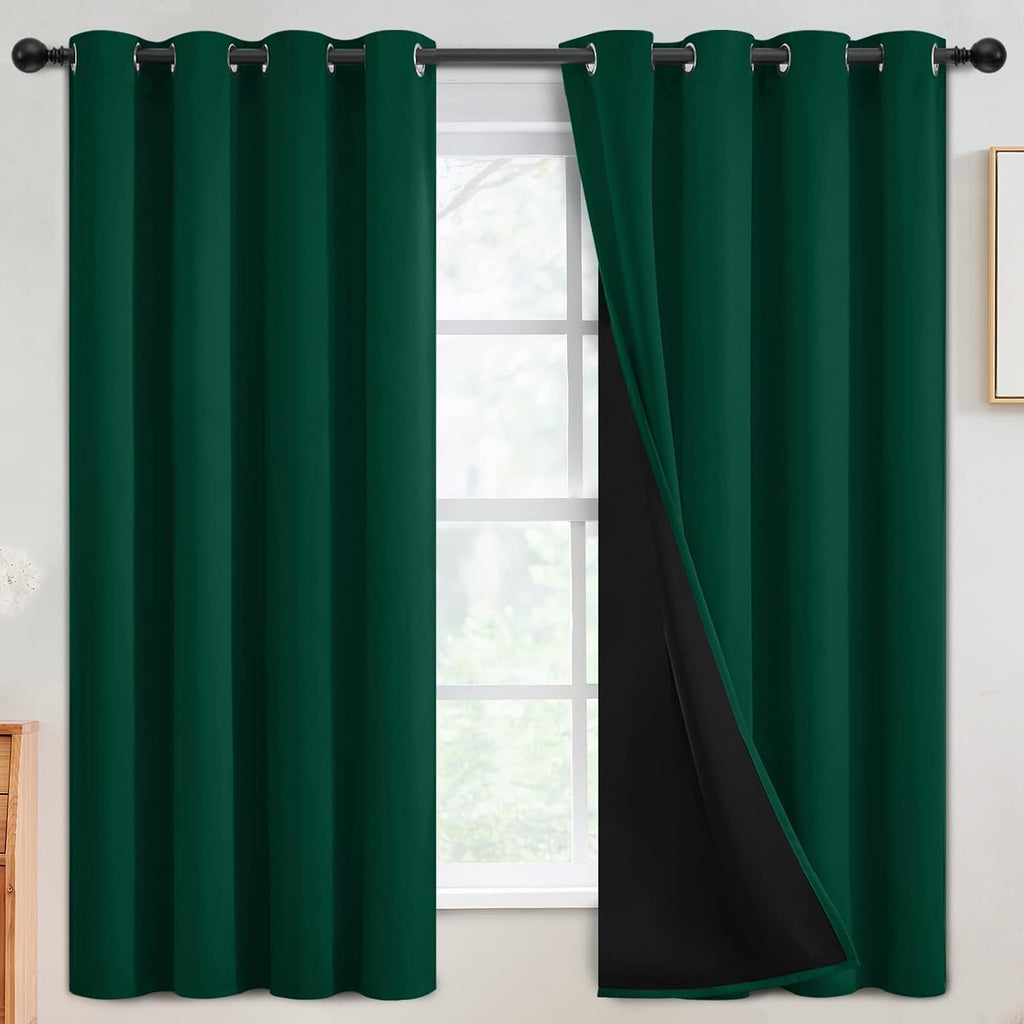 SimpleHome 100% Blackout Curtains for Bedroom, Thermal Insulated Grommet Window Drapes Room Darkening Dark Green Curtains for Living Room wi…