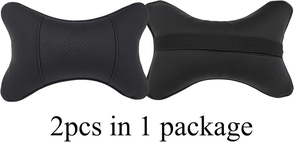 Professinalcaraccessories Car Neck Pillows Both Side Pu Leather 2pieces Pack Headrest Fit for Most Cars Filled Fiber Universal Car Pillow (…