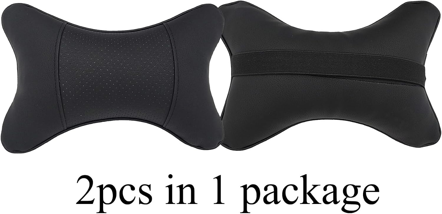 Professinalcaraccessories Car Neck Pillows Both Side Pu Leather 2pieces Pack Headrest Fit for Most Cars Filled Fiber Universal Car Pillow (…