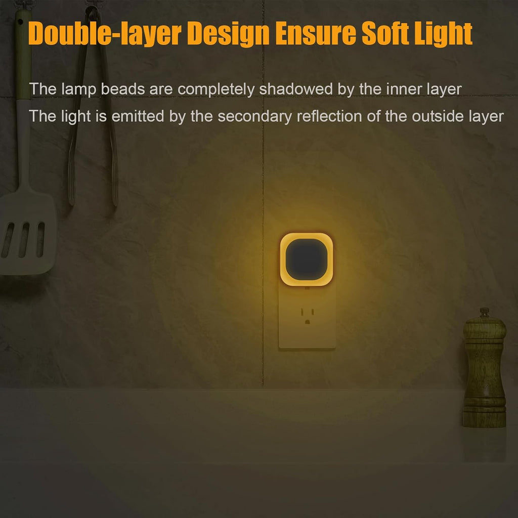 YUNLEX 2 Pack Plug in Dimmable Night Light, Auto Dusk to Dawn Sensor, Soft Golden Yellow Light for Bathroom, Hallway, Stairs, Kitchen…