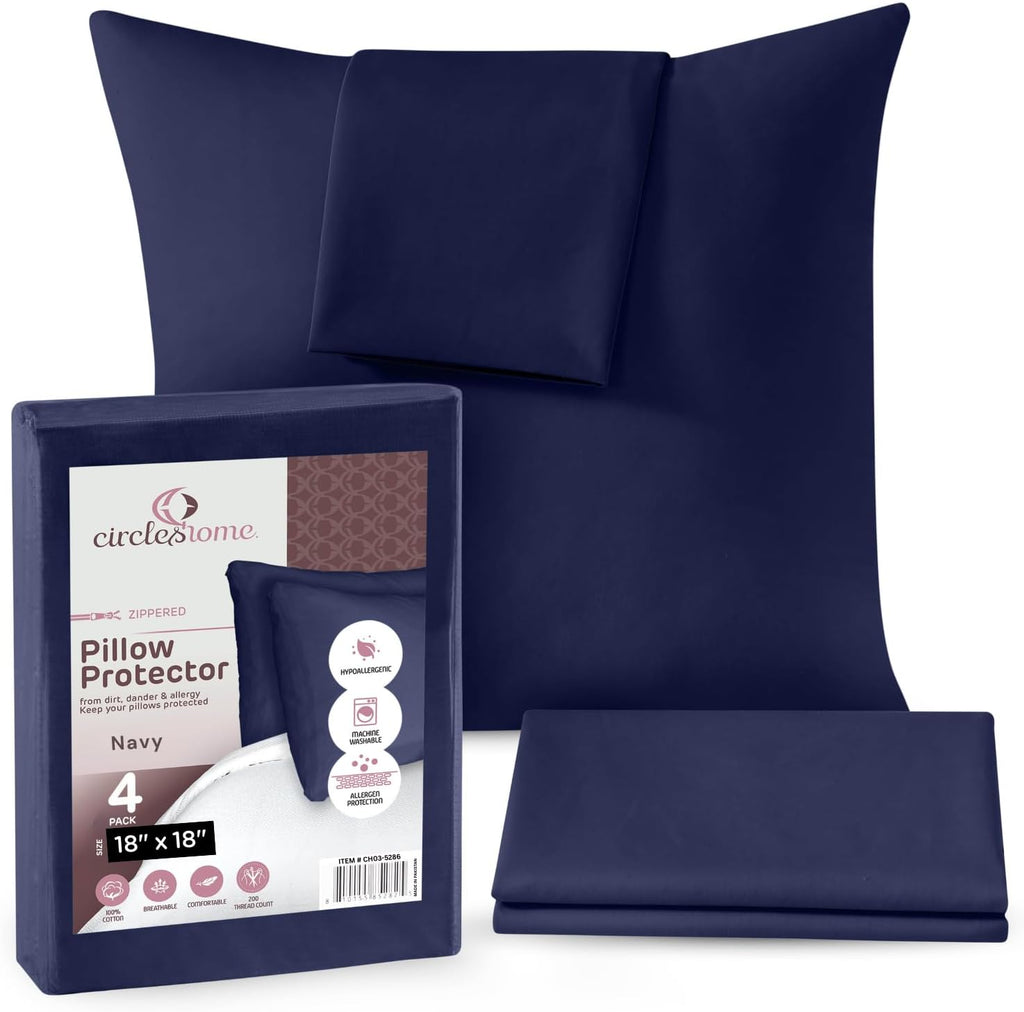 CIRCLESHOME Circles Home, 100% Cotton Zippered Throw Pillow Protector (2, Navy, 18x18)