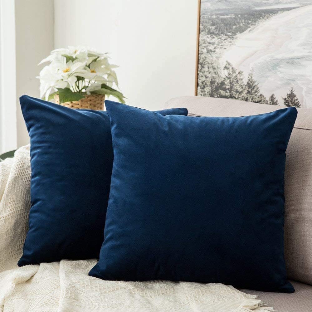 MIULEE Velvet Throw Pillow Covers 16x16 Inch, Pack of 2 - Dark Blue, Soft Solid Decorative Pillow Covers Farmhouse Modern Home Decor for…