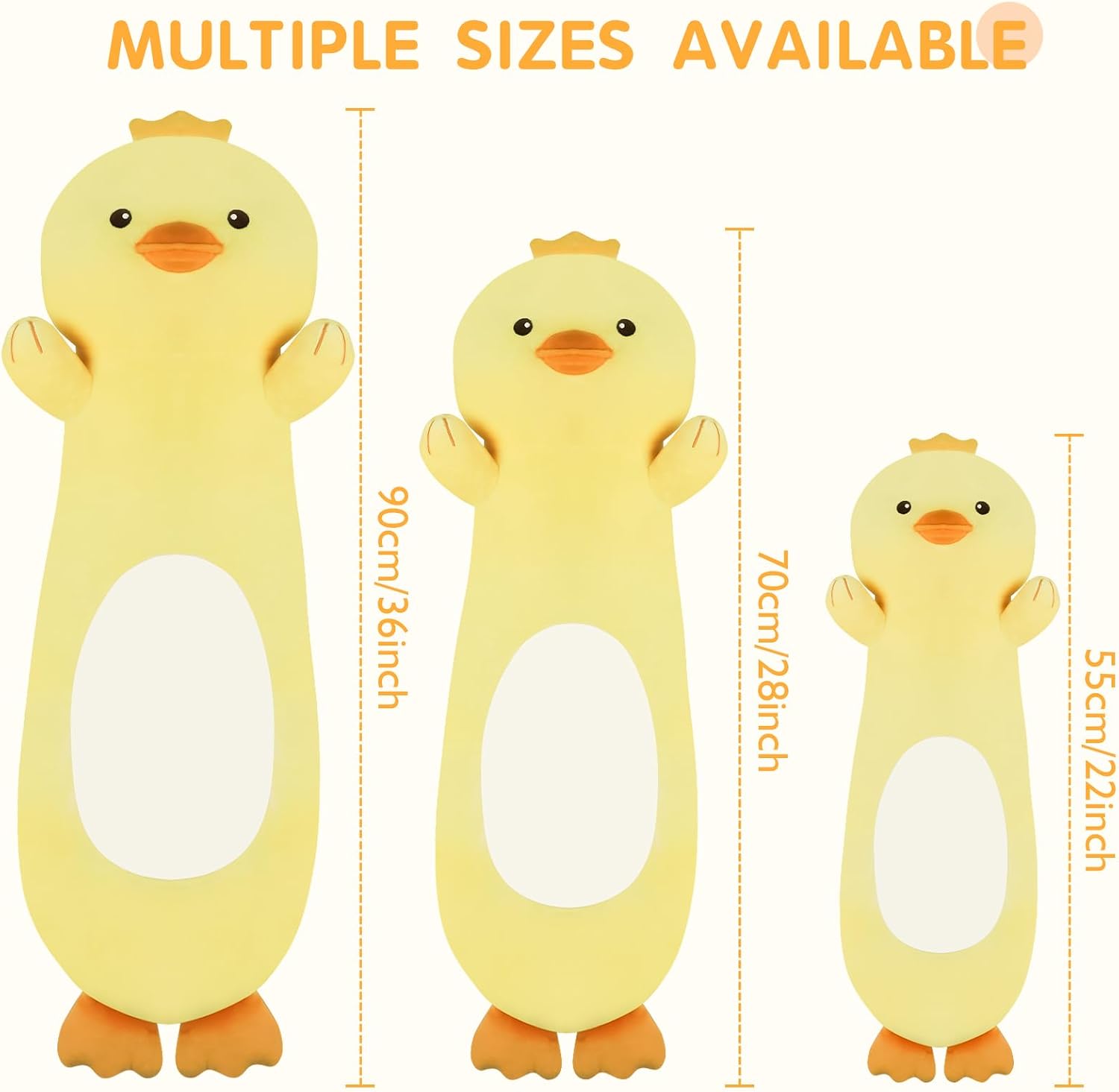 Tianmihou 22 Inch Cute Duck Plush Body Pillow, Soft Squishy Yellow Duck Plush Stuffed Animal Large Toy, Cuddle Long Pillow Plushies Gift…