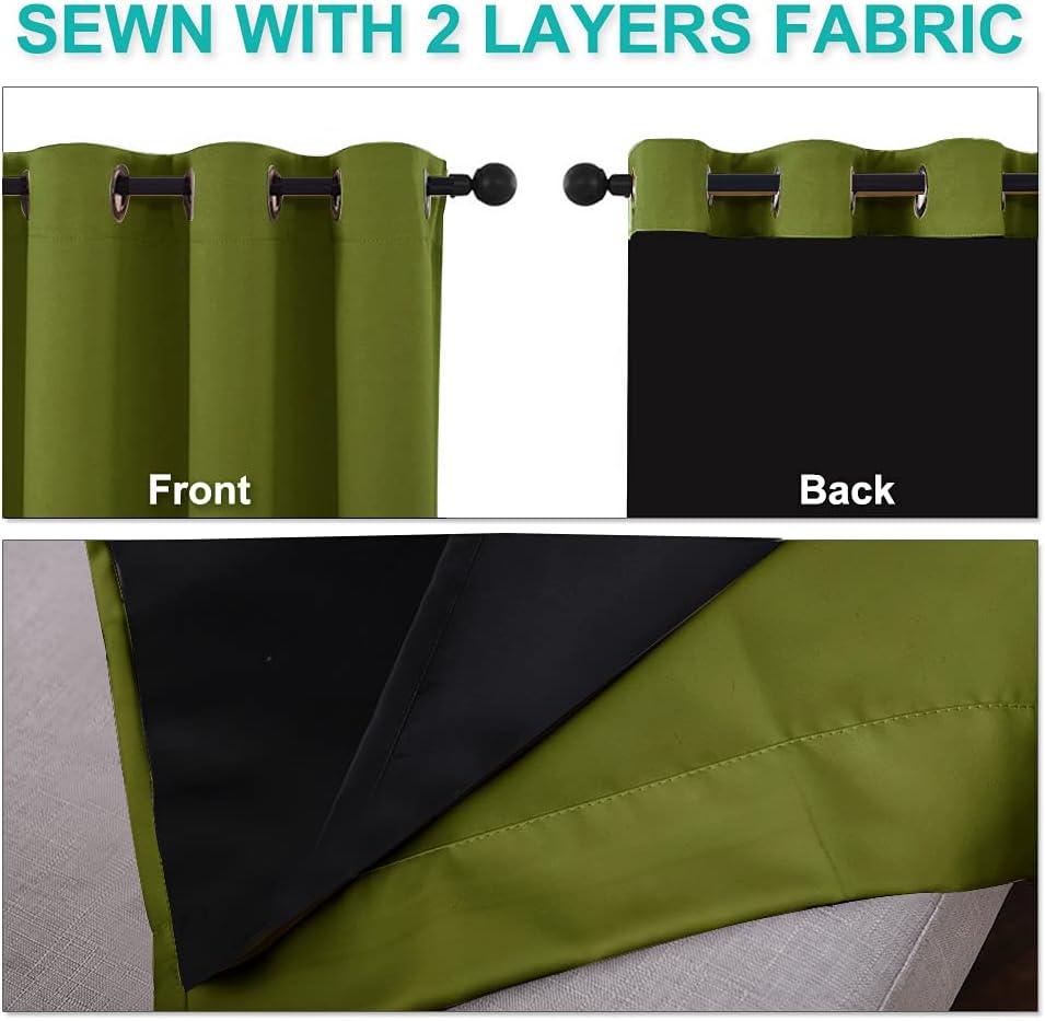 Nicetown 100% Blackout Curtain Set, Thermal Insulated & Energy Efficiency Window Draperies for Guest Room, Full Shading Panels for Shift Wo…
