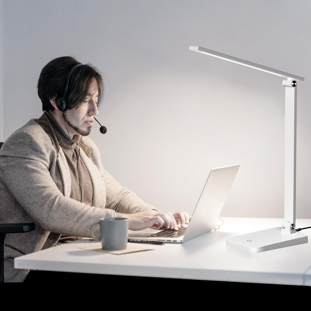 LED Desk Lamp for Home Office, 3 Levels Dimmable Desk Light with USB Charging Port, Reading Lamp for Table Study Work Office Nail Craft…