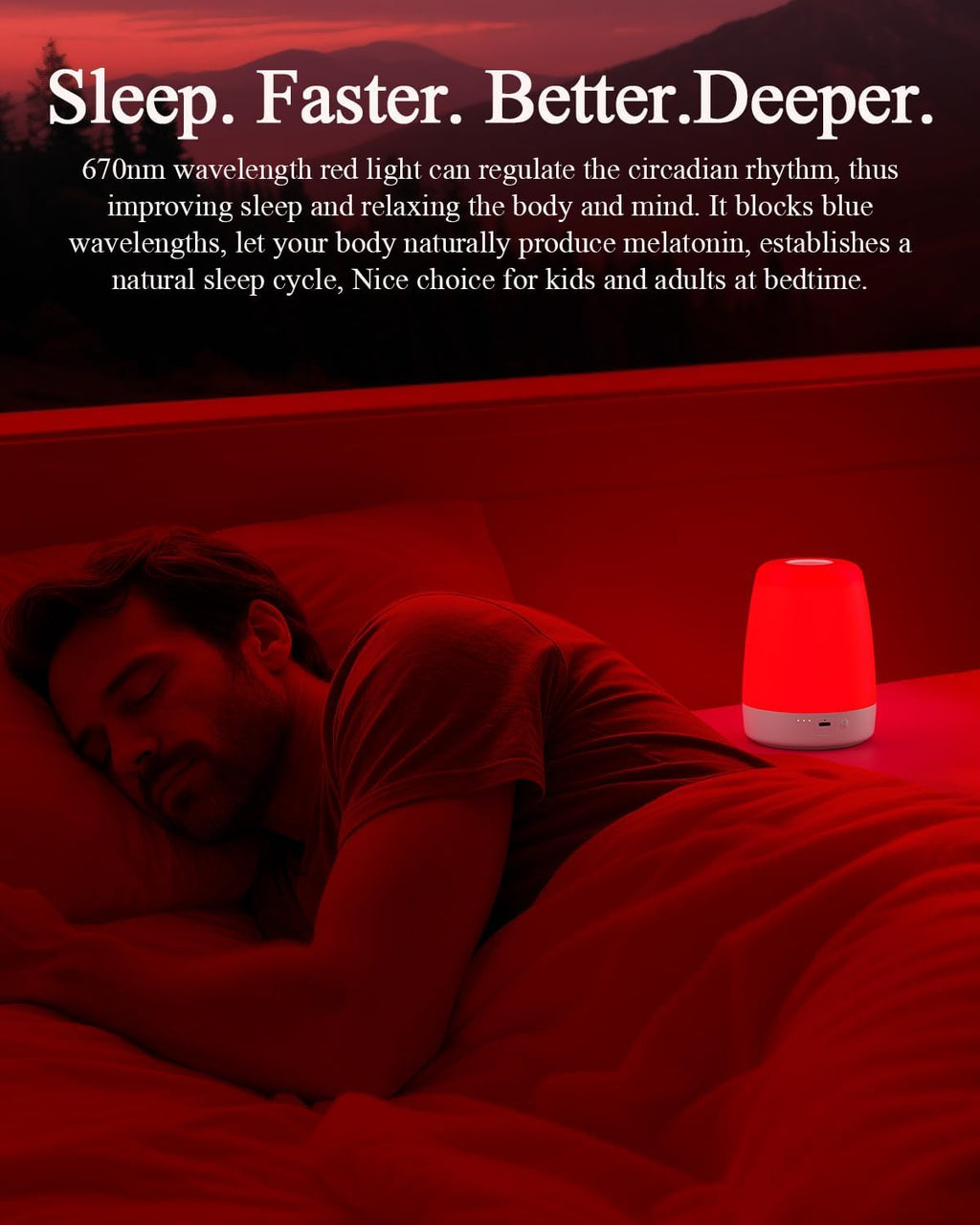 Generic Red Light Night Light for Bedroom - 670nm Sleep-Enhancing Lamp, 2 Color Mode, 3 Brightness Level, Touch Control, 2H Timer, M…