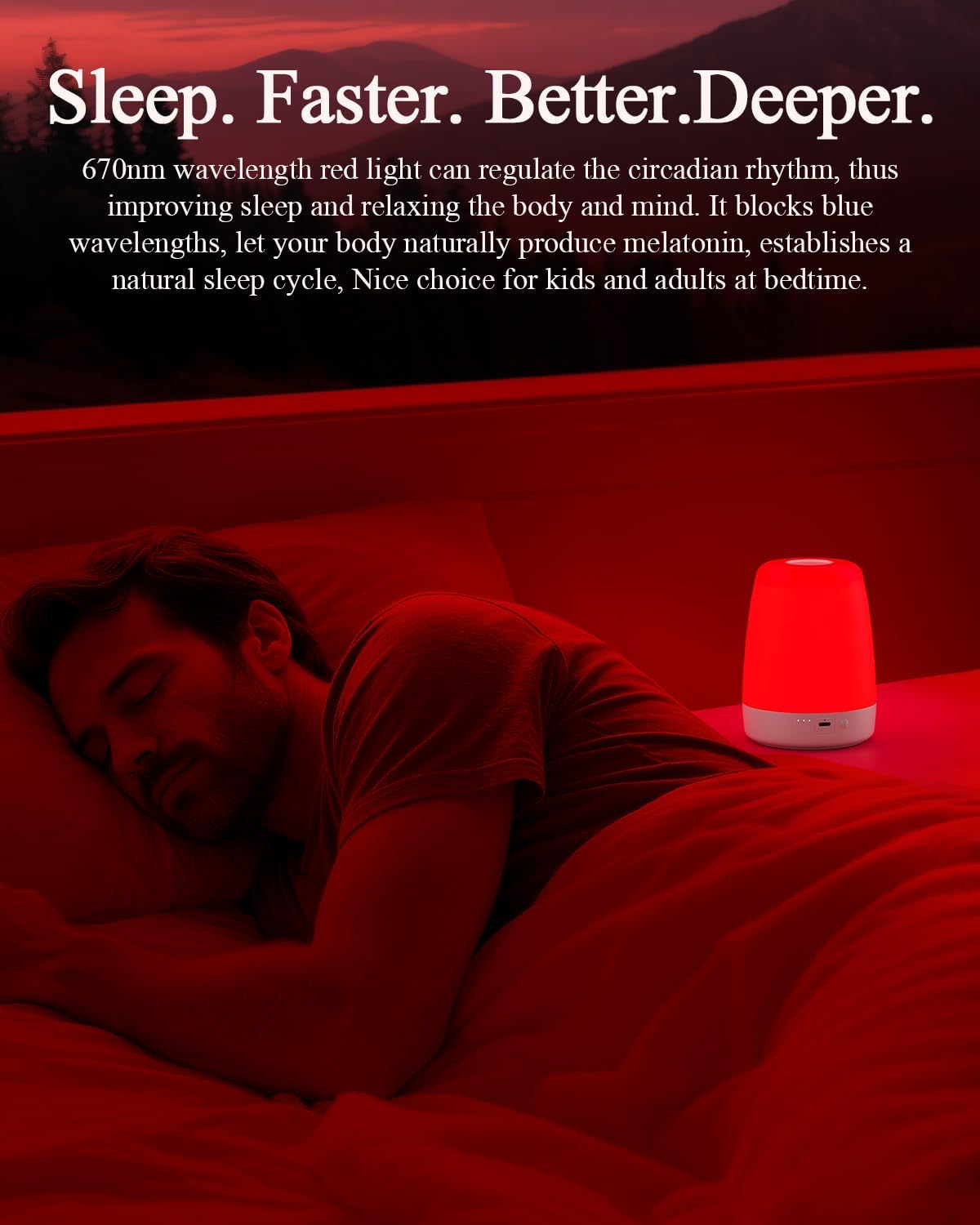 Generic Red Light Night Light for Bedroom - 670nm Sleep-Enhancing Lamp, 2 Color Mode, 3 Brightness Level, Touch Control, 2H Timer, M…