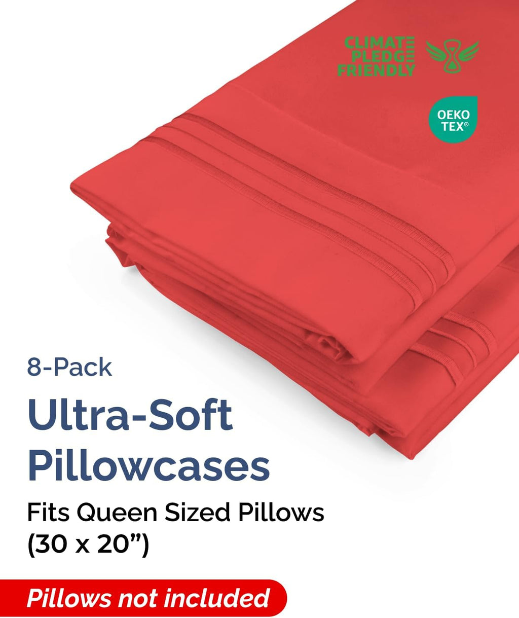 Queen Pillow Cases Set of 8 - Ultra Soft Hotel Quality Pillowcase Covers - Comfy, Cozy & Wrinkle Free - Shrink, Stain & Fade Resistant…