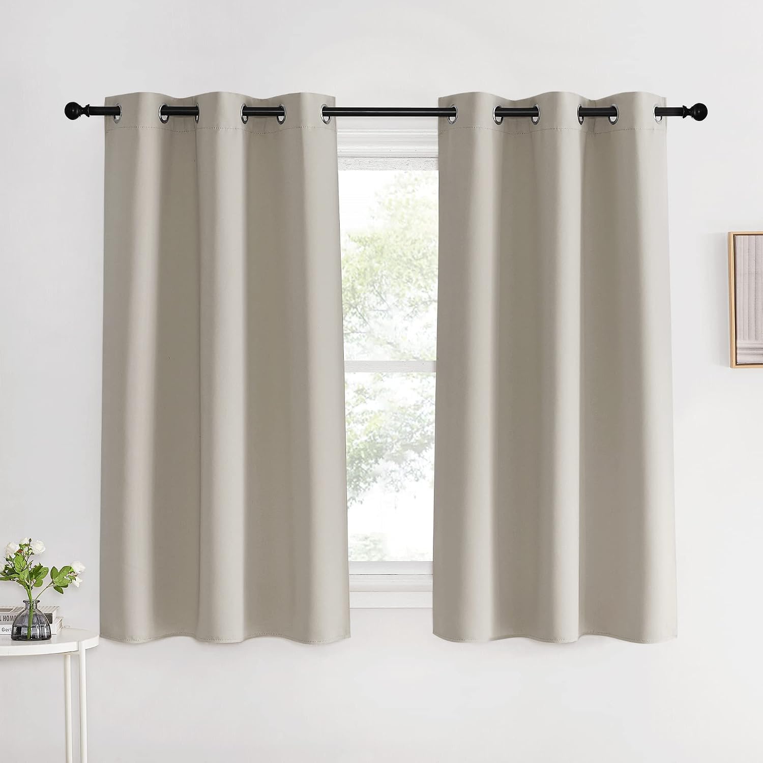 NICETOWN Kitchen Curtains, Short Curtains for Bedroom Windows, Natural, 42" W by 60" L, 1 Pair, Thermal Insulated Room Darkening Curtain…