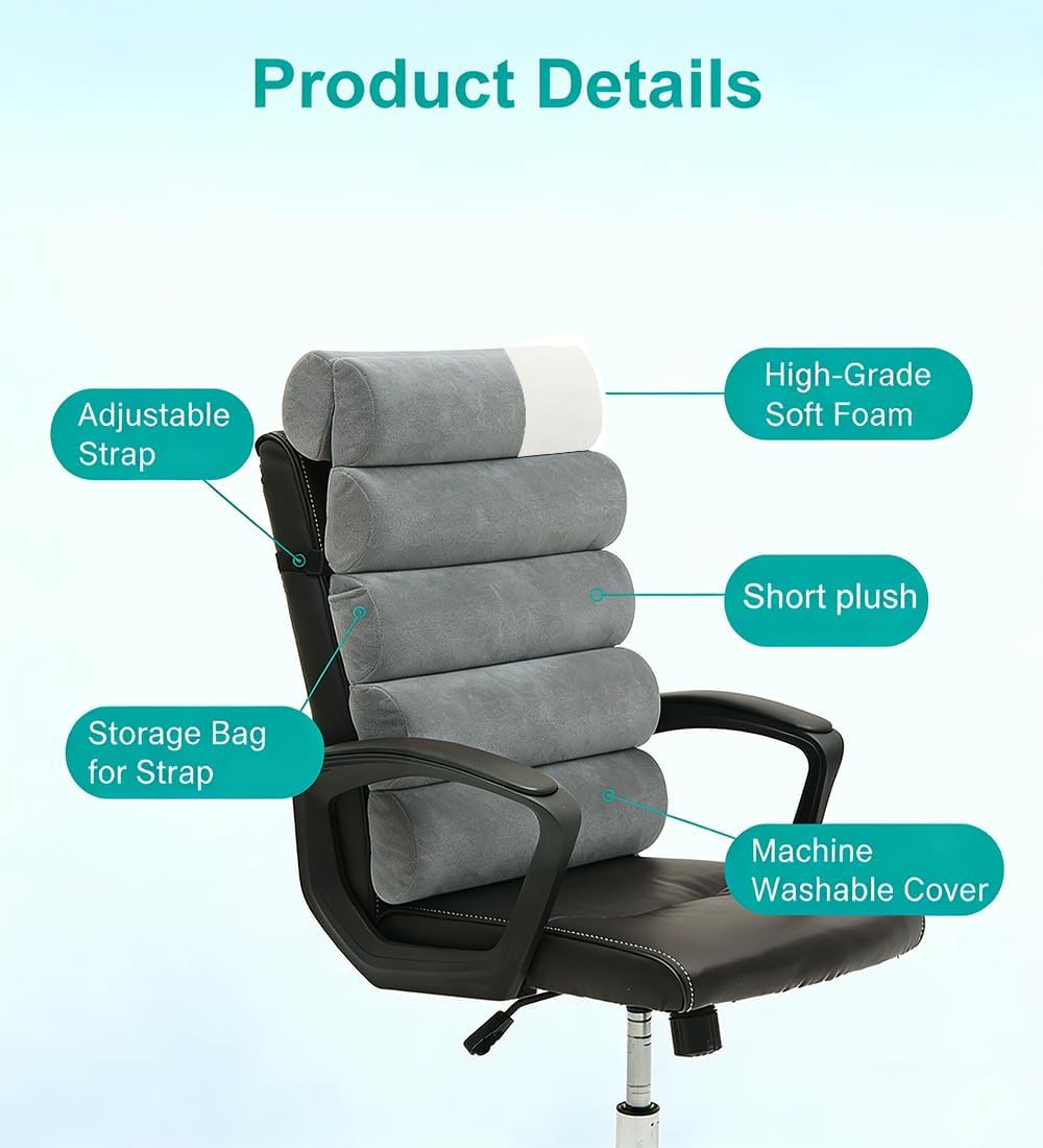 Lumbar Support Pillow for Office Chair, Computer/Desk Chair/Couch, Sitting on Bed, Back Support Adjustable for Chair, Patented 6-fold…