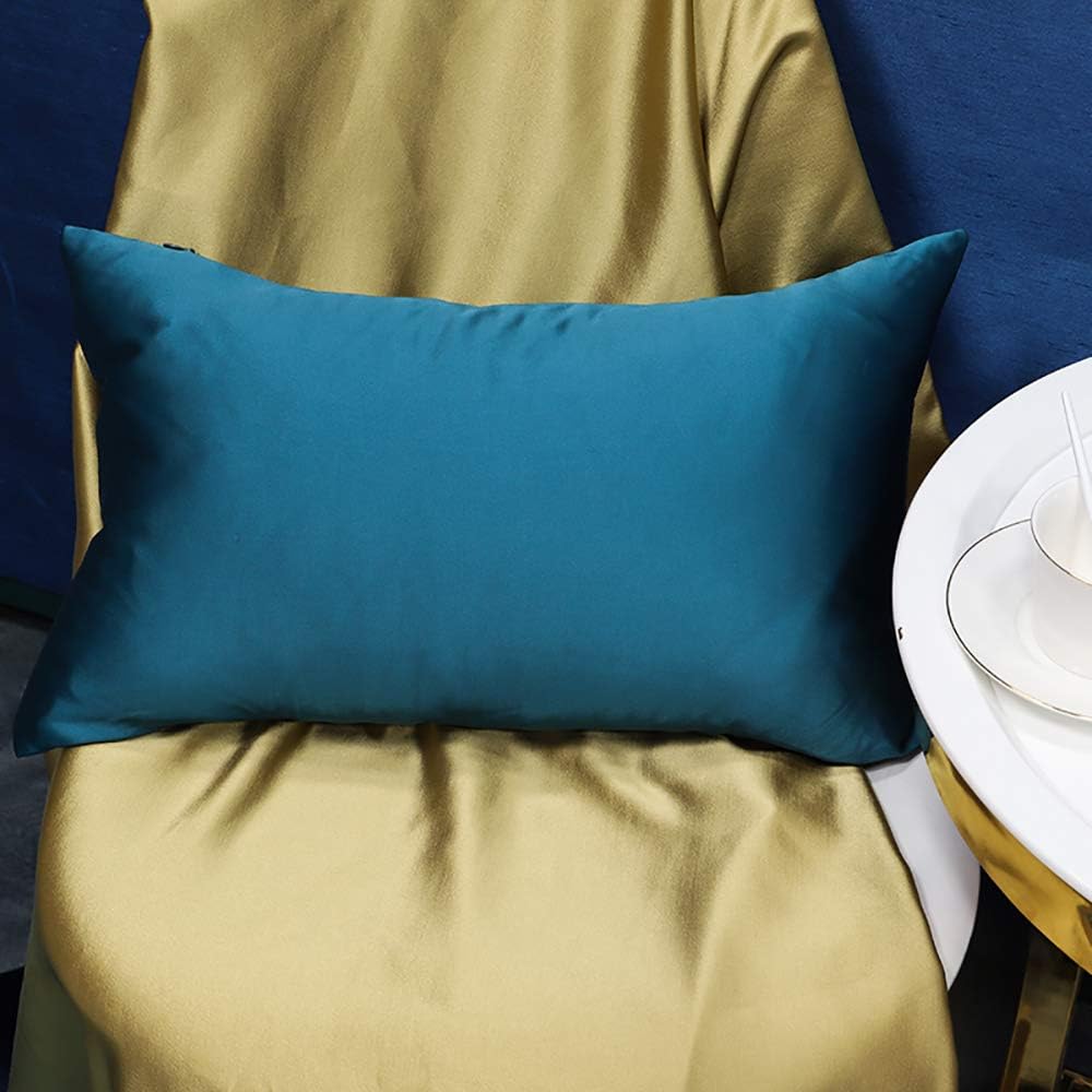 Faylapa 4 Pack Silky Satin Throw Pillow Cases Heavy Silk Satin Decorative Pillow Covers Solid Dyed Soft Pillow Cover Home Decor(Peacock…