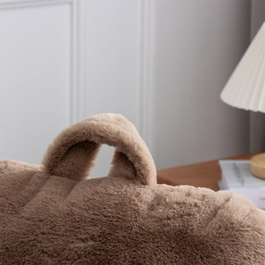 Holawakaka Standard Faux Fur Bed Rest Pillow with Arms, Artificial Rabbit Fur Reading Pillows Perfect for Adults, Teens, Kids, Pregnancy Lu…