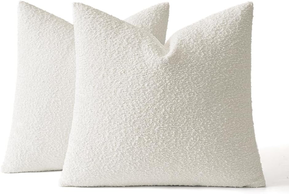 Miulee 22x22 Inch Decorative Euro Sham Pillow Covers for Couch Bed Set of 2 Textured Boucle Neutral Throw Pillow Covers Cream White Accent…
