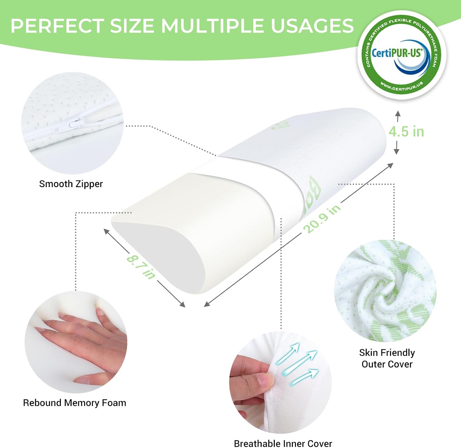 COOLBEBE Cervical Neck Pillows 2PCS, Memory Foam Neck Roll Pillows for Sleeping, Ergonomic Bolster Pillow for Bed, Sofa, Car Seat, Spine…