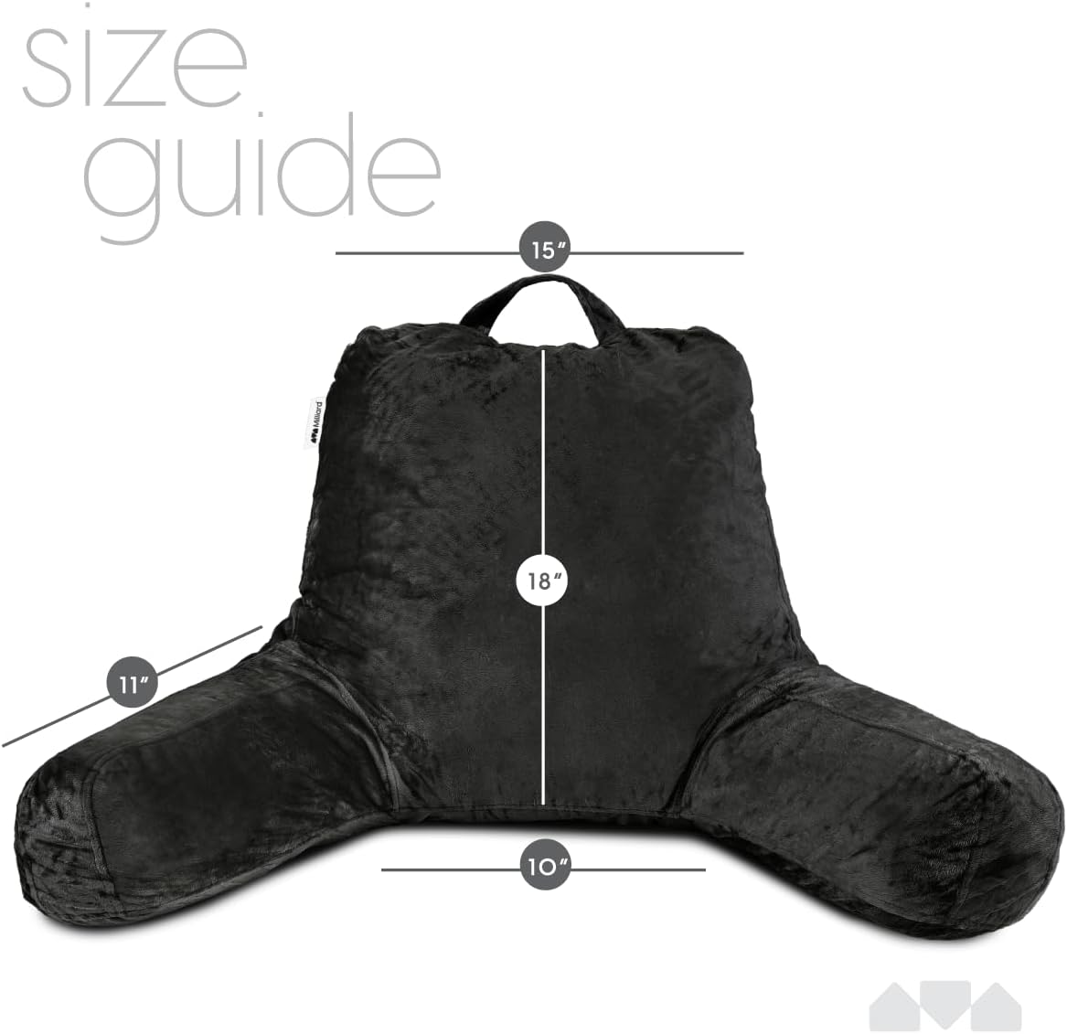 Milliard Reading Pillow with Arms, Black, Cozy Shredded Memory Foam Back Pillow for Bed Sitting Up - Sit Up Backrest Support for Reading…