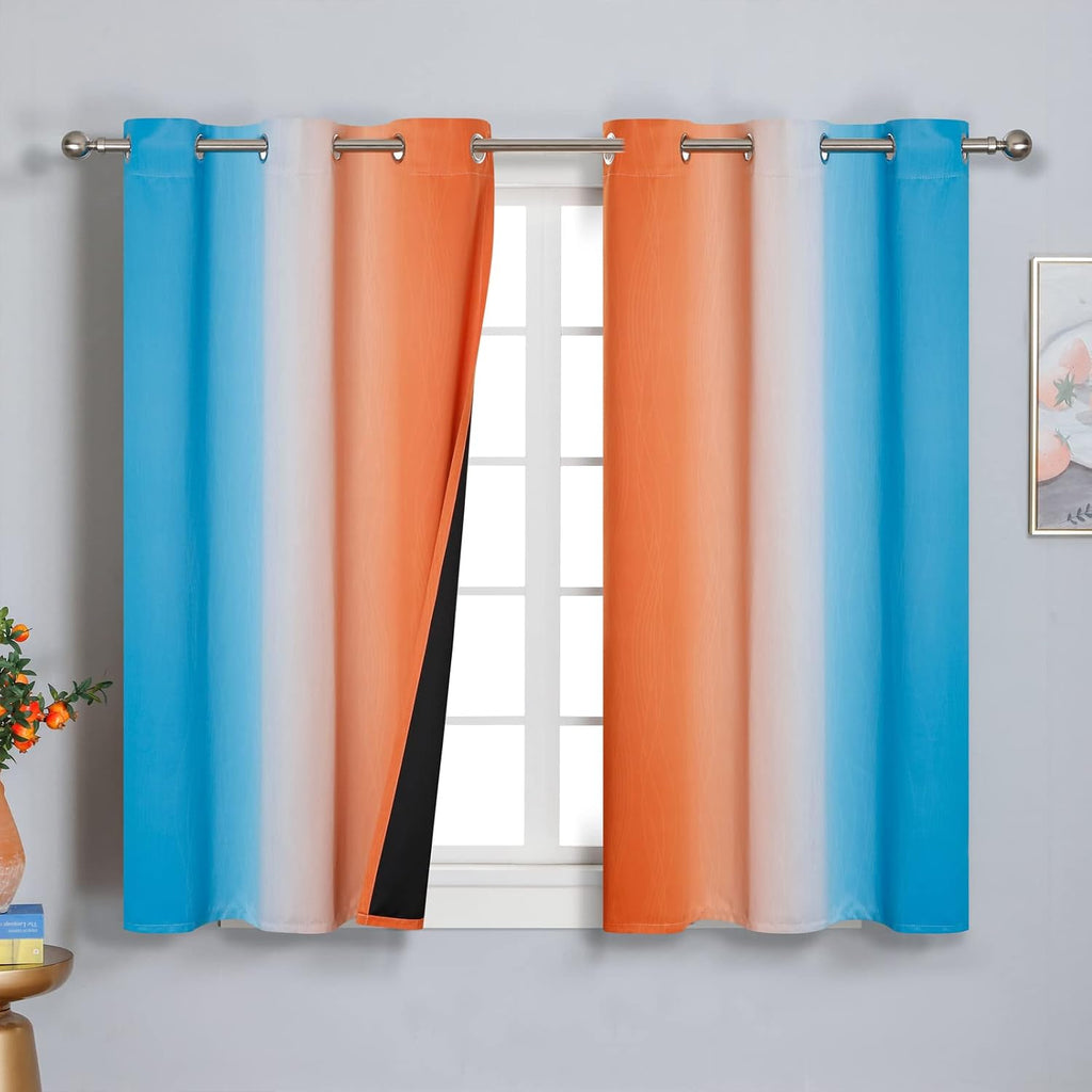 Estelartextiler Ombre Orange and Blue Blackout Curtains 45 Inch Length 2 panels, Full Room Darkening Curtains for Bedroom, Thermal Insulate…