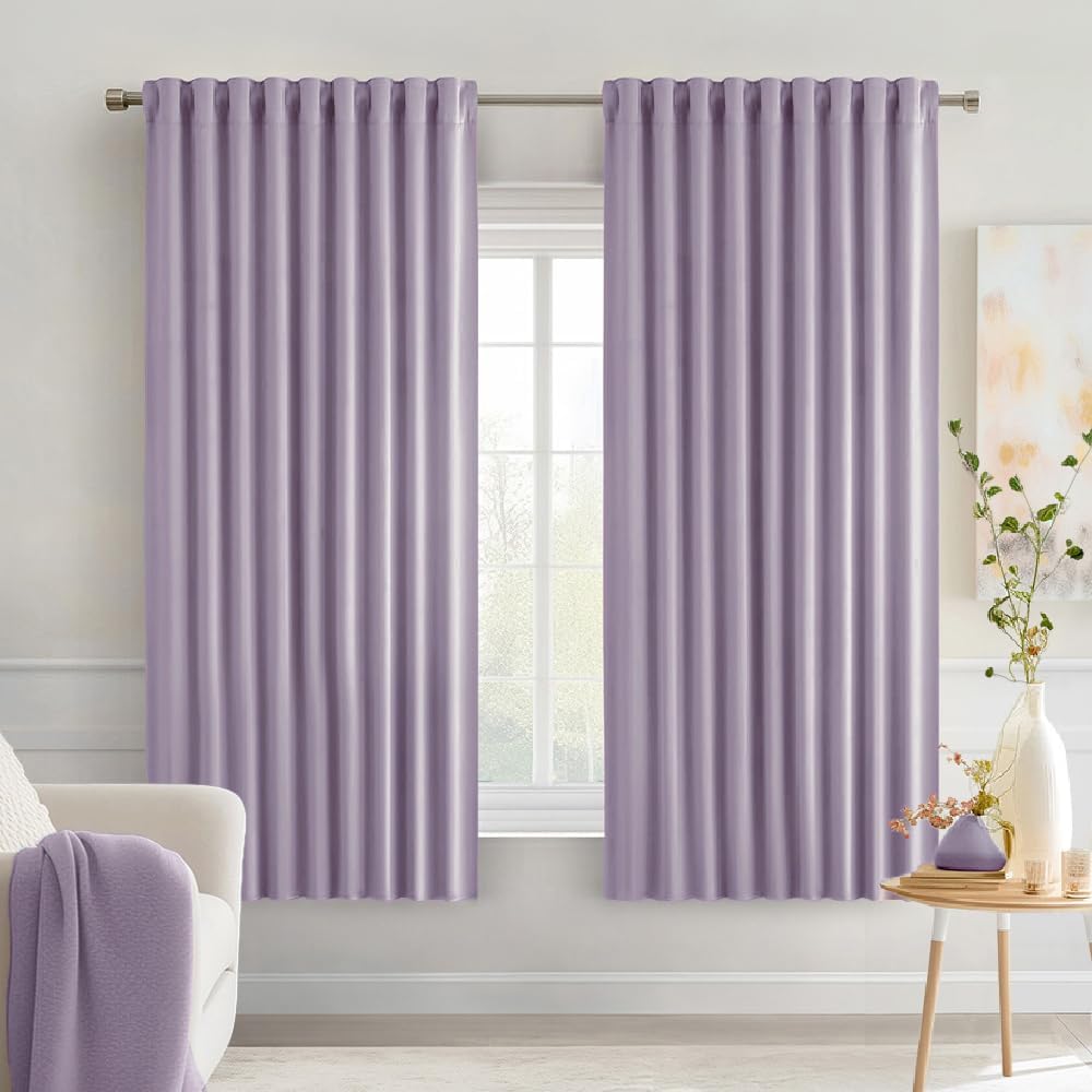 Miulee Lilac Back Tab Blackout Curtains 63 Inch Length 2 Panels Set for Living Room Bedroom Privacy, Rod Pocket/Pinch Pleat Thermal Insulat…
