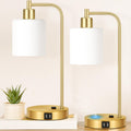 Set of 2 Industrial Touch Control Table Lamps with 2 USB Ports and AC Outlet - 3-Way Dimmable Gold Bedside Lamps Nightstand Desk Lamps…