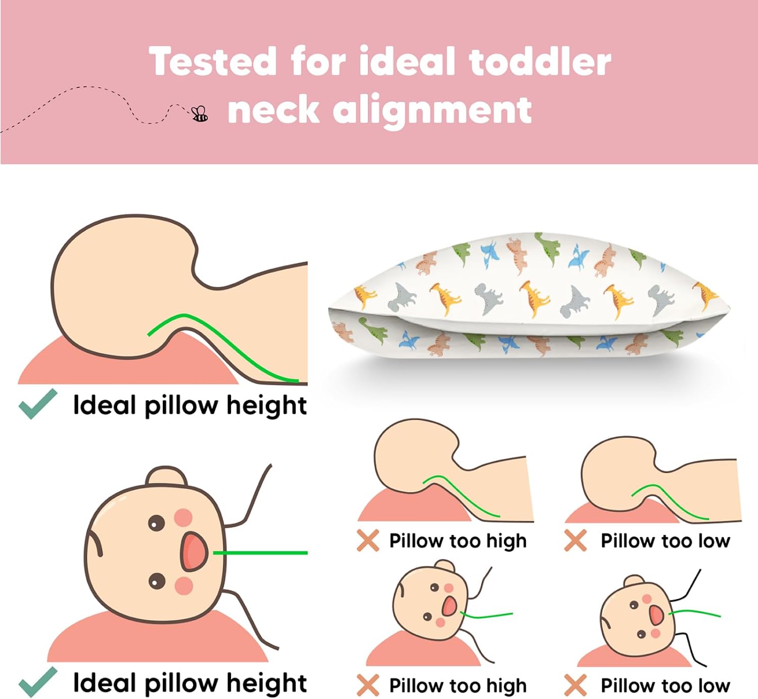 Toddler Pillow with Pillowcase - 13x18 My Little Dreamy Kids Travel Bed Pillows for Sleeping, Organic Cotton Small Pillowcase, Soft &…