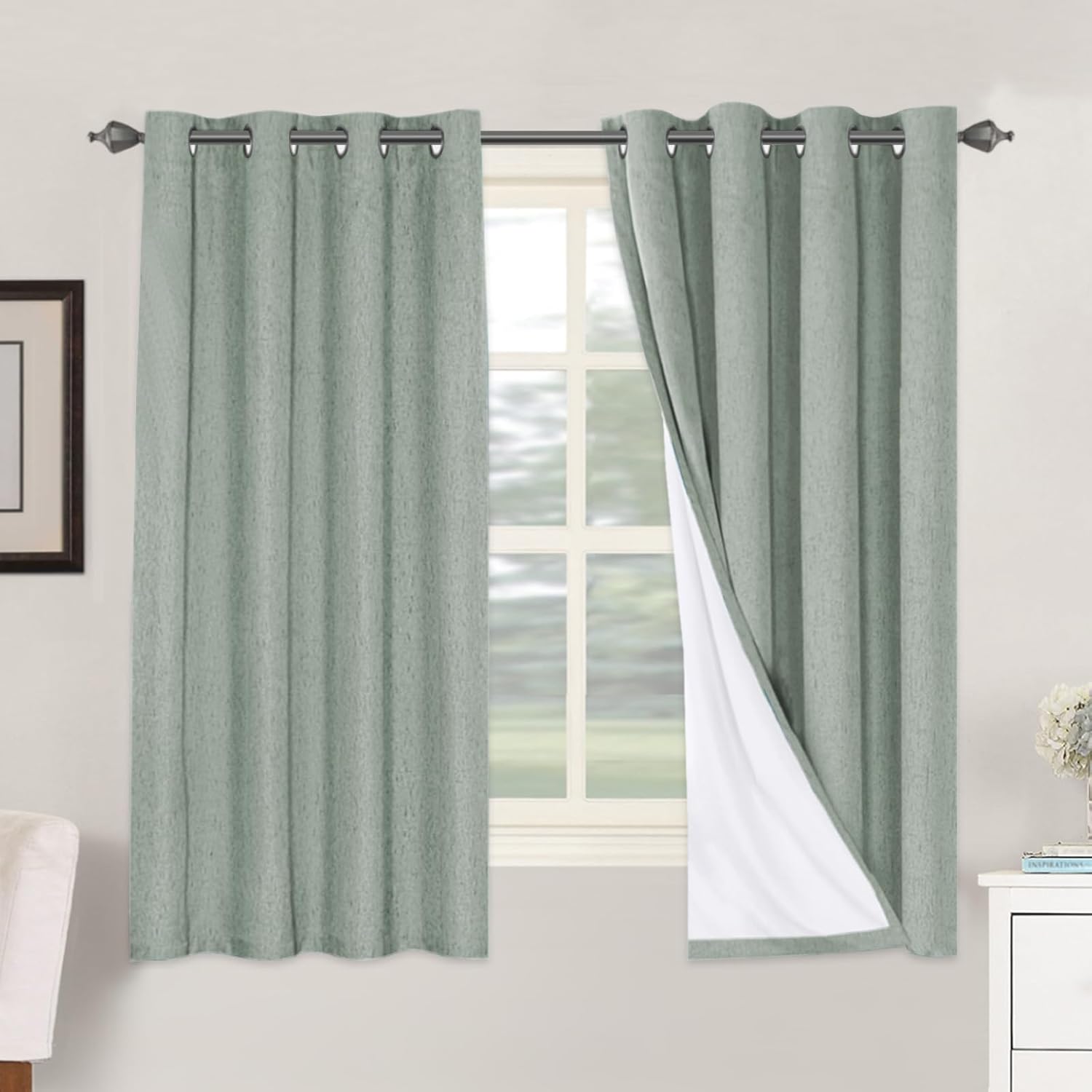 H.VERSAILTEX Linen Blackout Curtains 63 Inches Long 100% Blackout Thermal Insulated Textured Linen Look Curtain Draperies Anti-Rust…