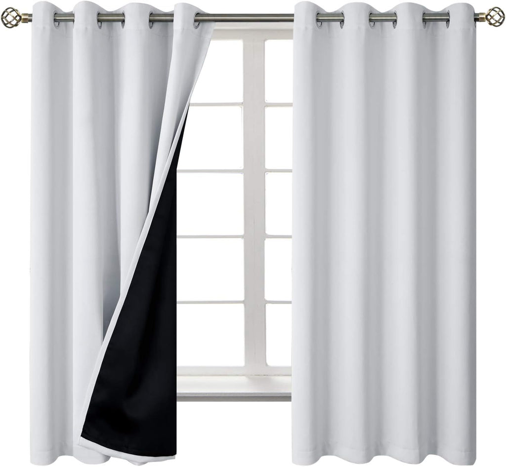 BGment Greyish White 100% Blackout Curtains for Bedroom 63 Inch Length 2 Panels Set, Thermal Insulated Full Light Blocking Grommet Noise Ca…